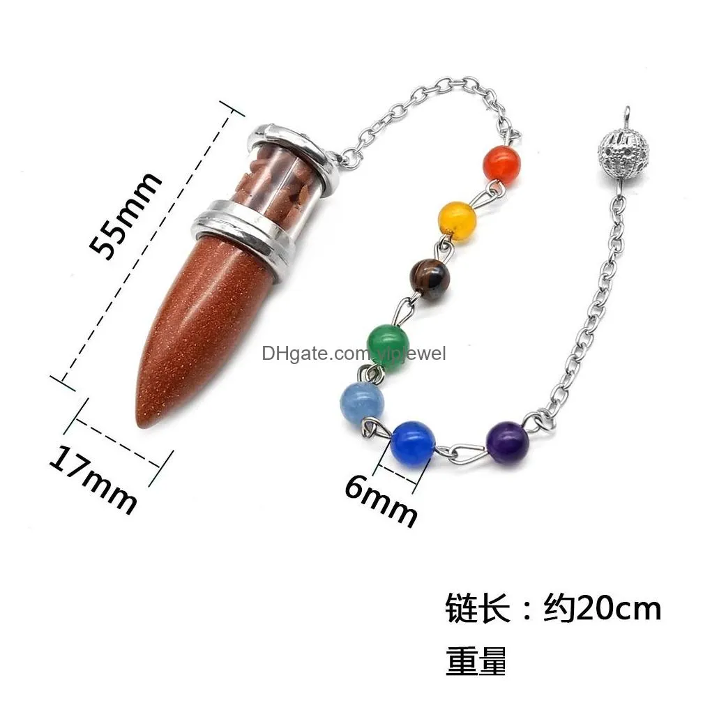 natural crystal bullet shape chakra stone charms pendulum amethyst rose quartz pendants for jewelry accessories making wholesale