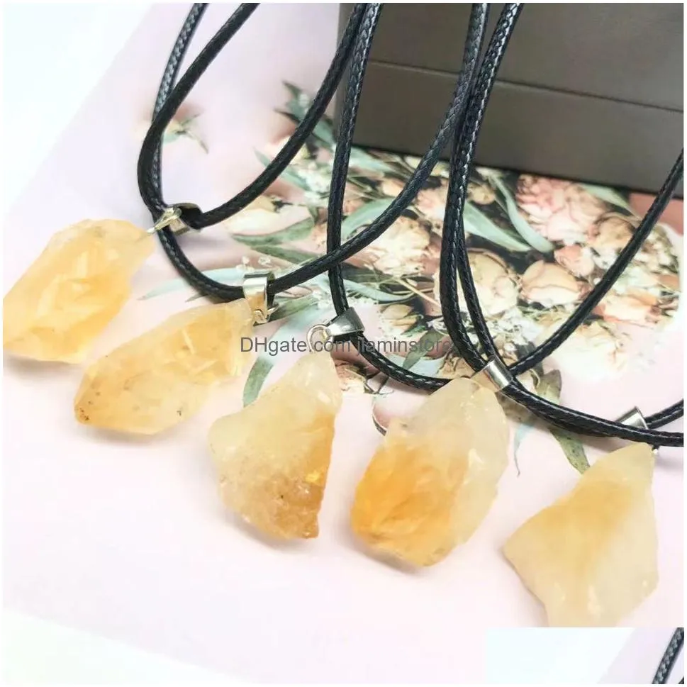 natural stone irregular citrine pendant necklace healing yellow crystal charms necklaces for women jewelry