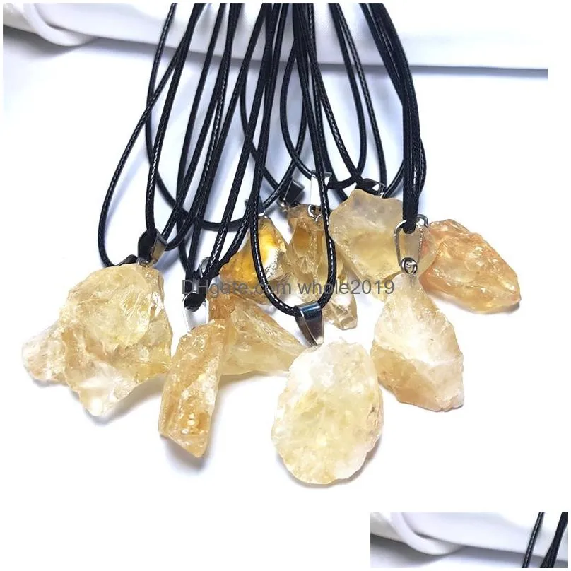 natural raw mineral stone pendant amethysts yellow citrine crystal necklace wholesale