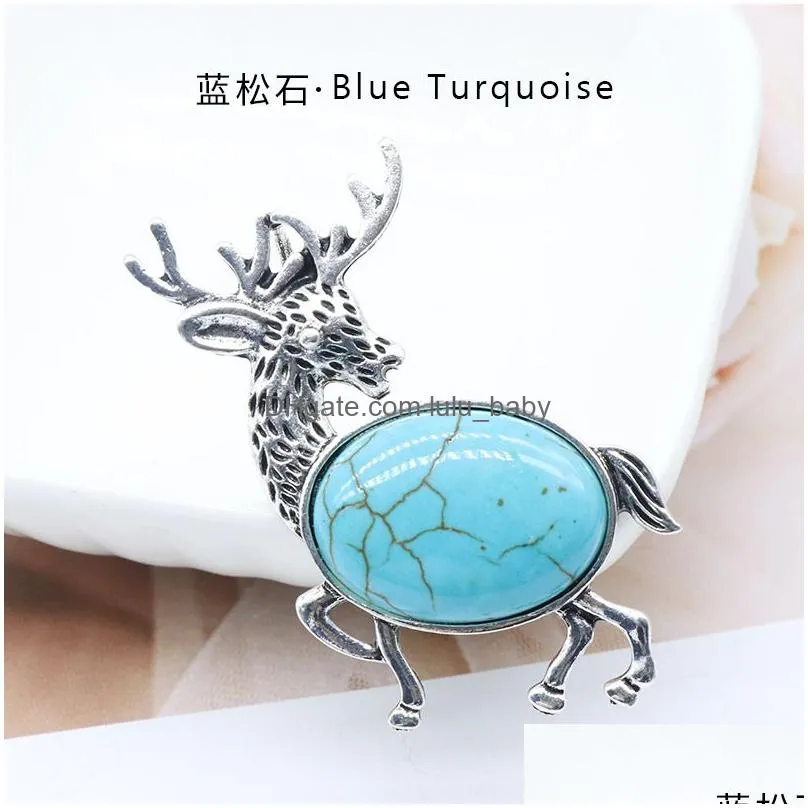 natural stone gem brooch elk deer pendant rose quartz crystal jade onyx bead necklace healing jewelry for women rope chain