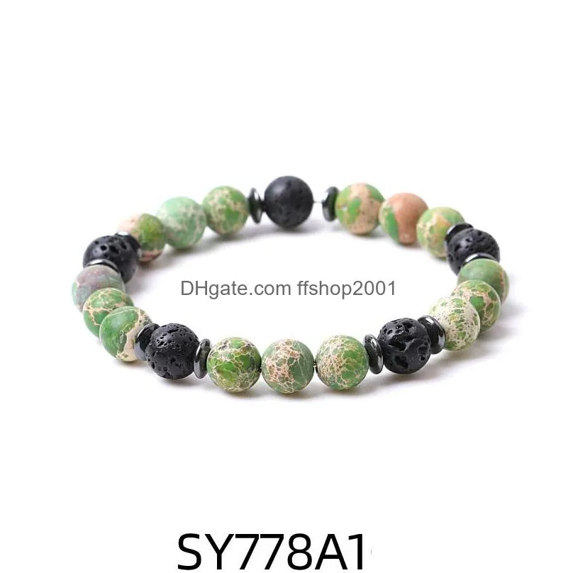 8mm matte green imperial stone beads hematite lava stone strand bracelets for women men yoga buddha energy jewelry