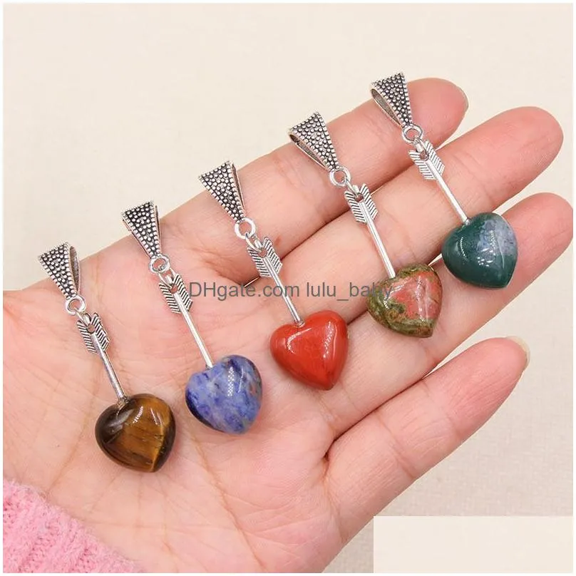 silver color arrow love heart shape pendant natural stone mixed necklace jewelry accessories making wholesale