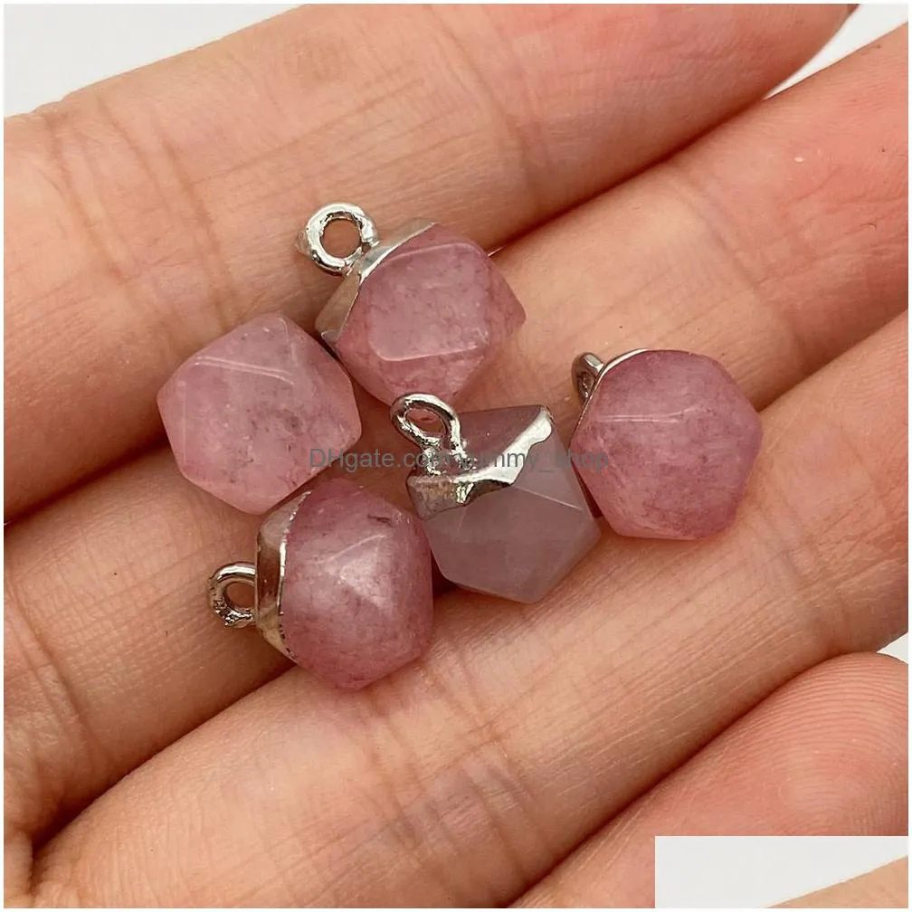 8x11mm polygon plating edge natural crystal stone charms rose quartz pendants trendy for jewelry making wholesale