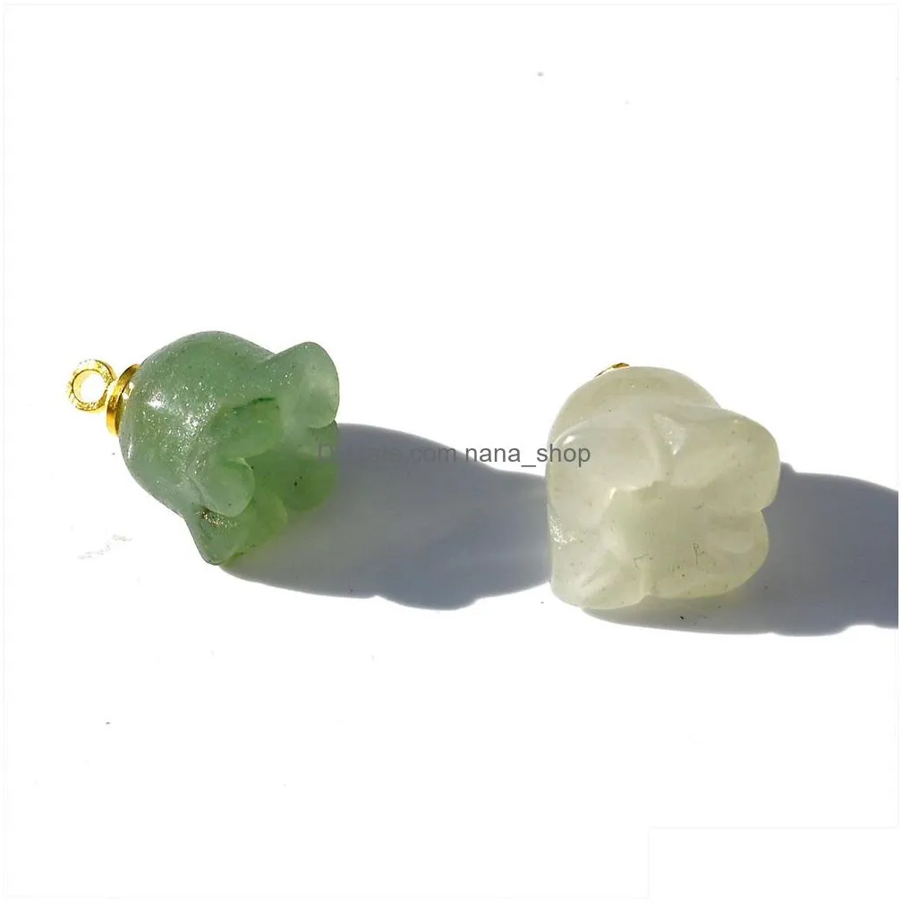 carved orchid flower bell shape pendant green yellow white jade stone charms mixed necklace jewelry accessories making wholesale