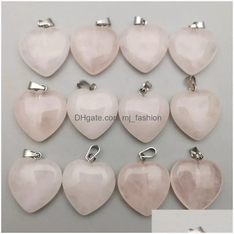 20mm rose quartz heart natural stone charms chakra healing pendant diy necklace earrings jewelry making