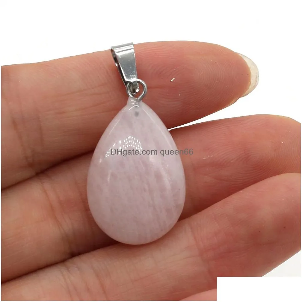 natural stone charms waterdrop pendant rose quartz healing reiki crystal diy necklace earrings women fashion jewelry finding 16x28mm