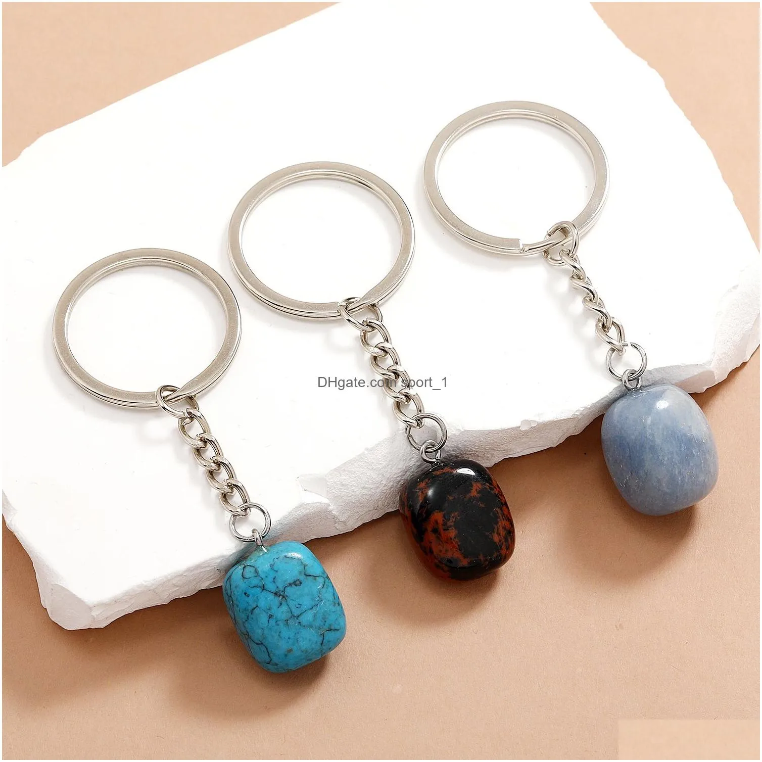 irregular ellipse crystal opal natural stone key rings square gem charms keychains healing crystal keyrings for women men