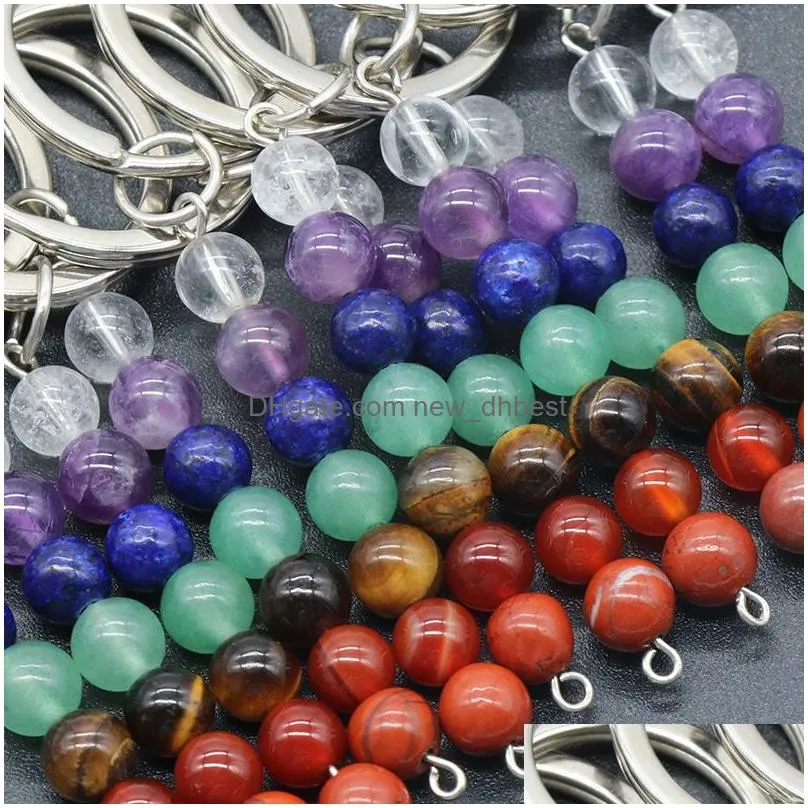 natural crystal stone keychain 7 chakra beads key rings bag pendant car decor key chain keyholder