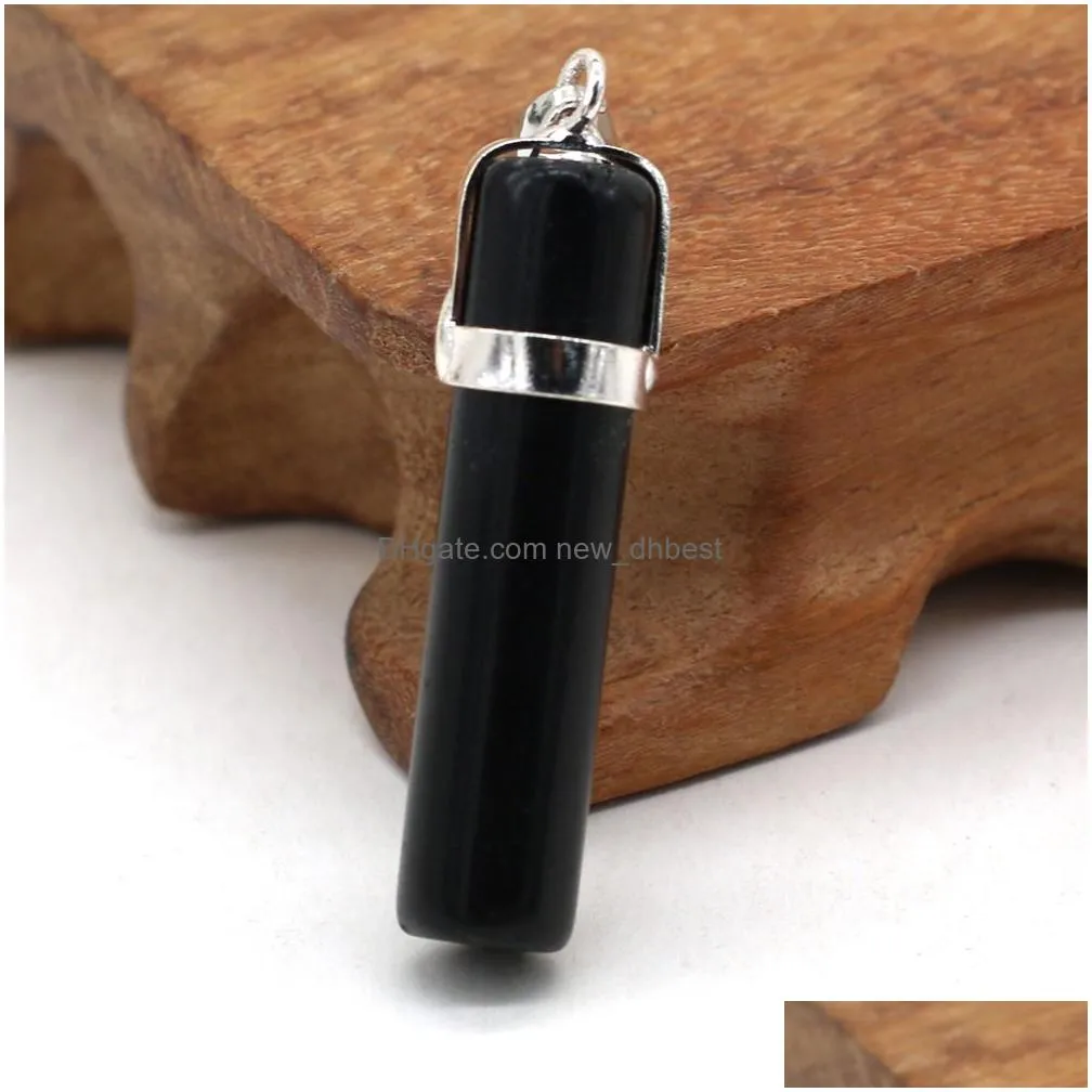 healing cylinder pillar pink amethyst black agate stone charms rose quartz crystal pendant diy necklace women fashion jewelry finding