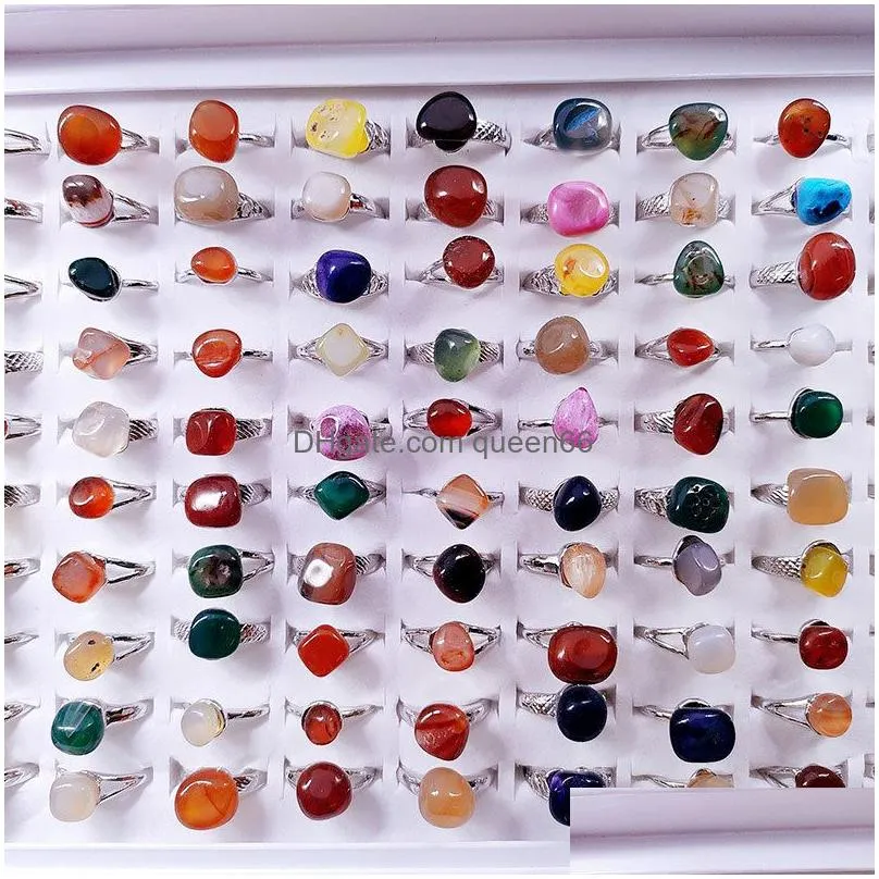 assorted style natural stone rings rose quartz aventurine tigers eye agate crystal women synthetic turquoise ring party wedding gold silver