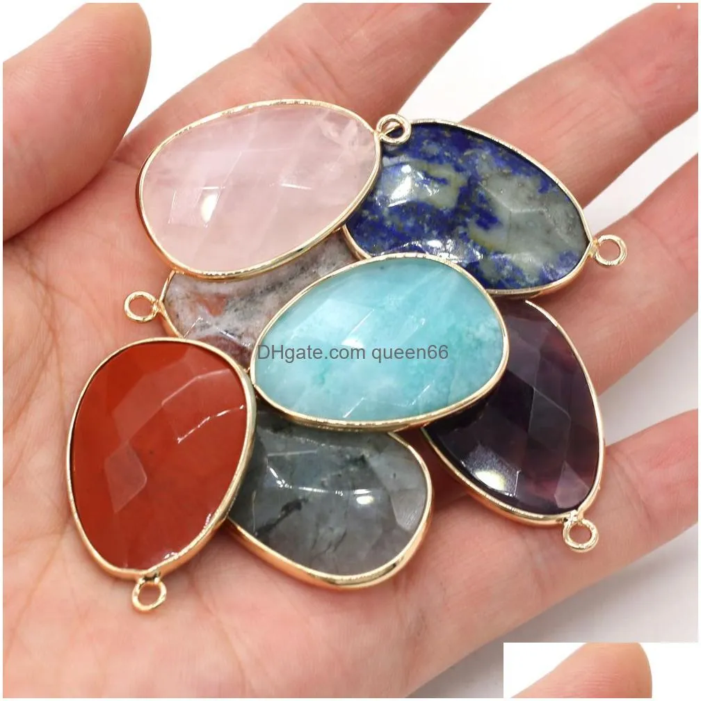 faceted healing turquoise green stone charms rose quartz crystal gold edged pendant diy necklace women fashion jewelry finding 23x34mm