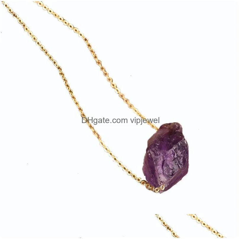 gold reiki chakra irregular druzy natural stone amethyst pendant necklace rose quartz lapis women men link chain jewelry