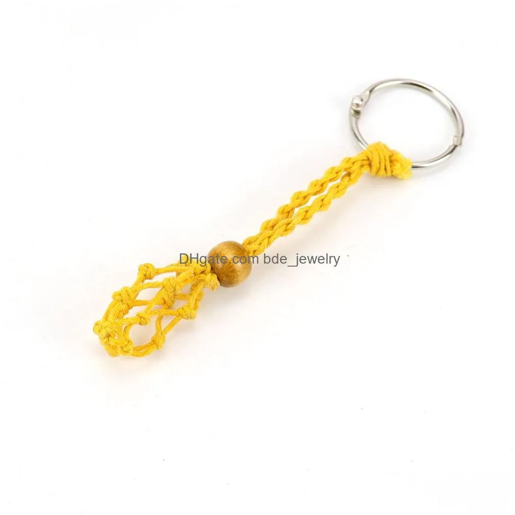 adjustable cord empty stone holder wax rope key rings diy natural quartz crystal healing stone net bag pendant fit for 1.5-2.3cm stone