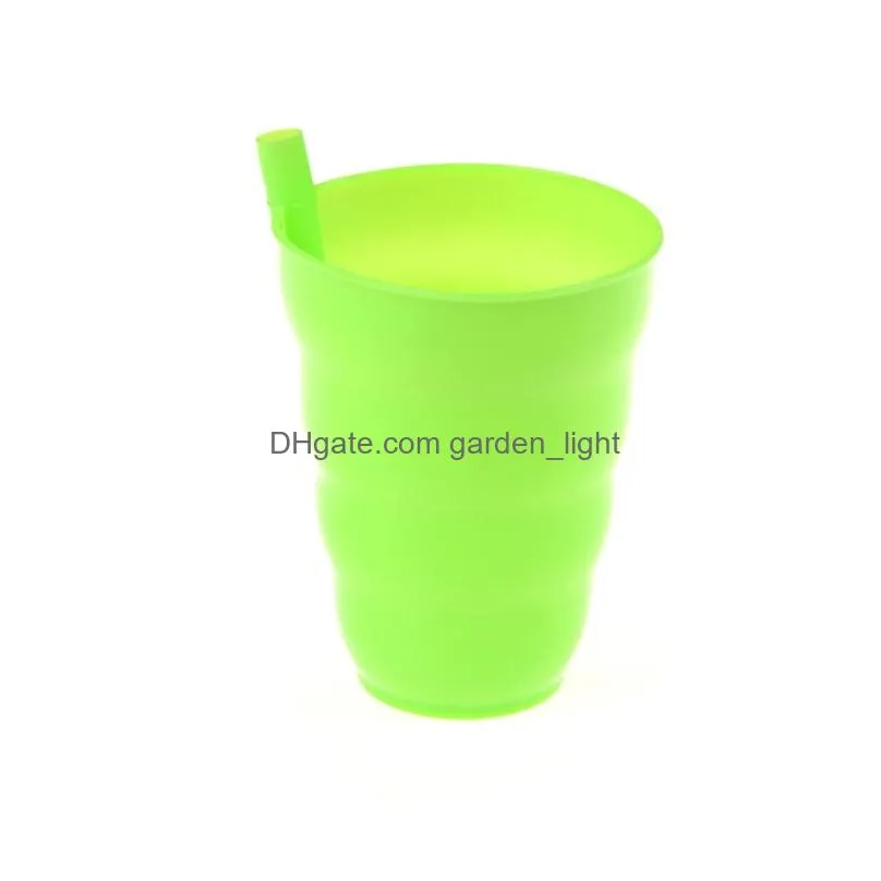 plastic straw cup kids colorful mug with built in straw summer juice water cup kids candy color plastic straw cups