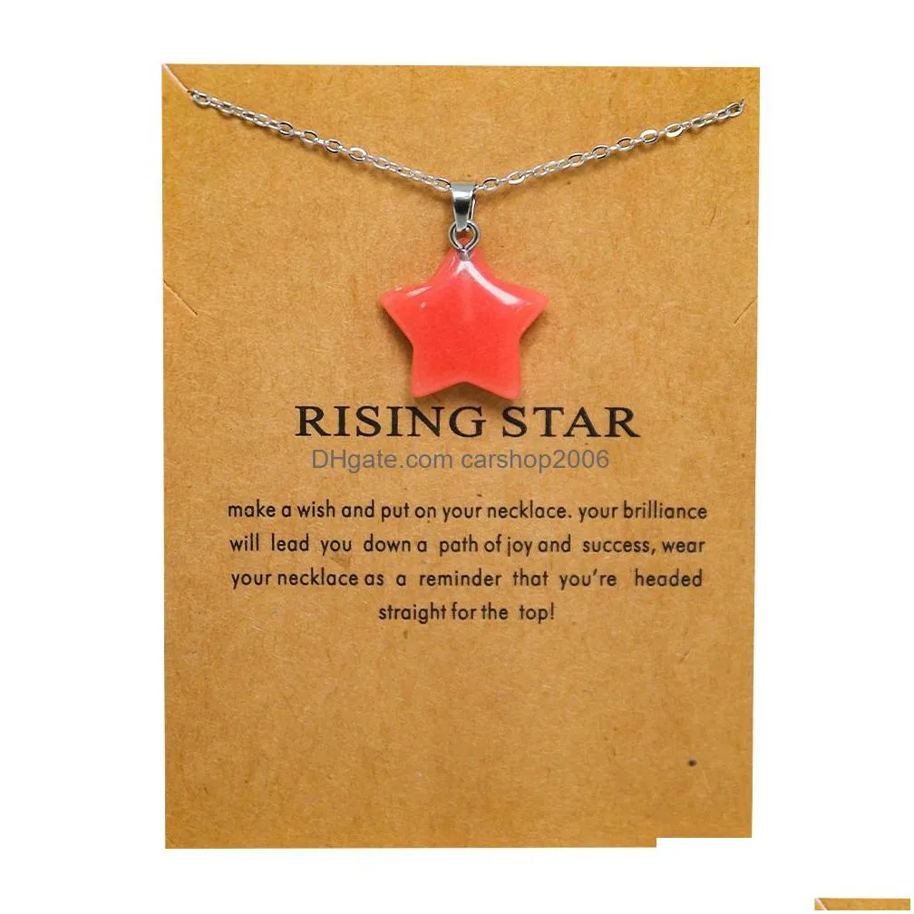 rising star luminous stone pendant blue green glow light in the dark necklace for jewelry making with card