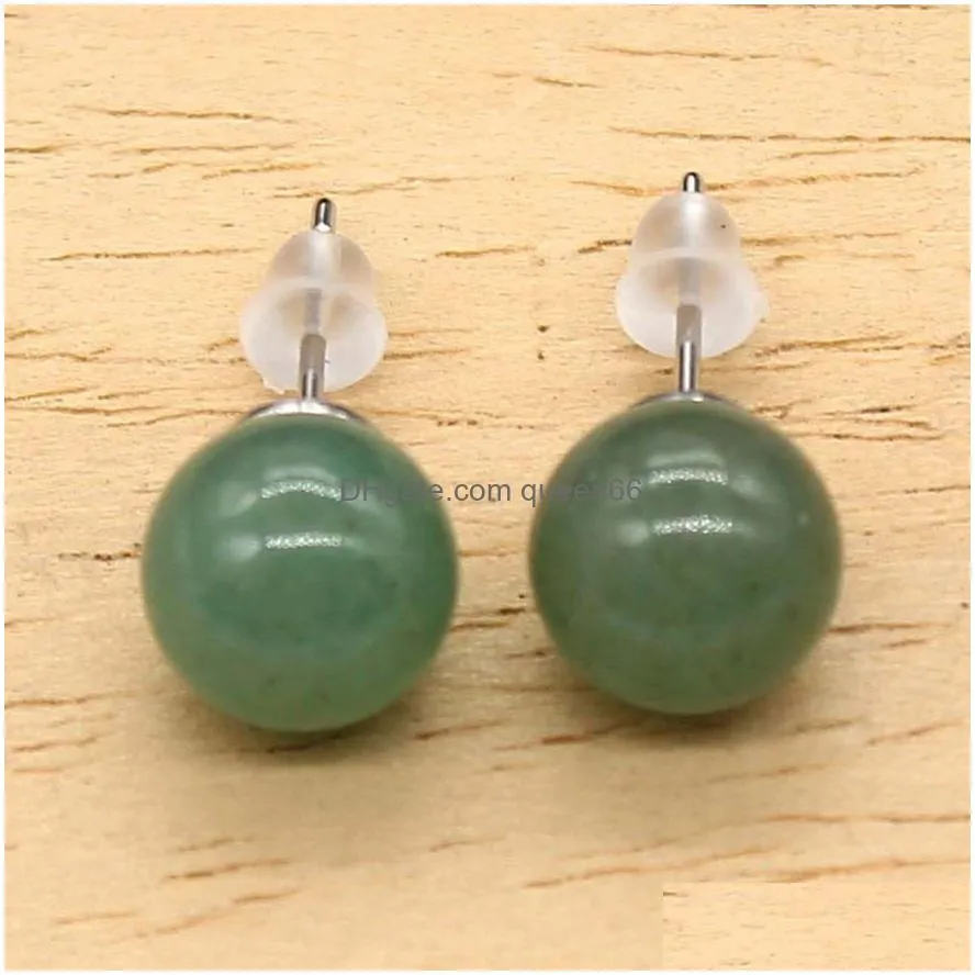 8mm natural stone crystal stud earrings tiger eye rose quartz turquoises amethyst opal beads stud earring for women wholesale