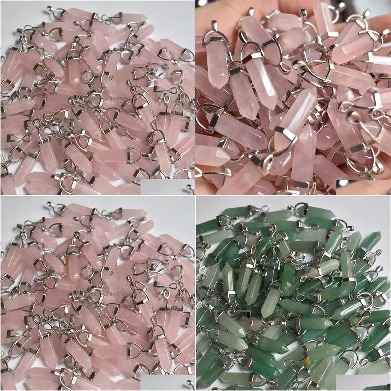 natural stone rose quartz bullet shape charms point chakra pendants for jewelry making wholesale