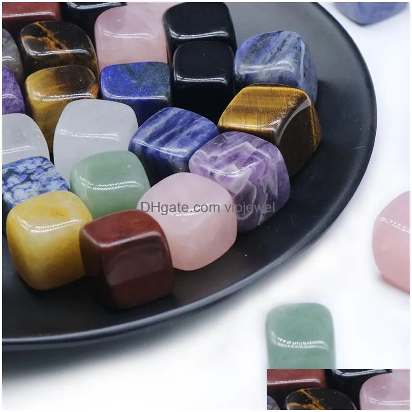 polished square block ornament reiki healing chakra natural stone bead palm quartz mineral crystal tumbled gemstones hand piece home decoration accessories