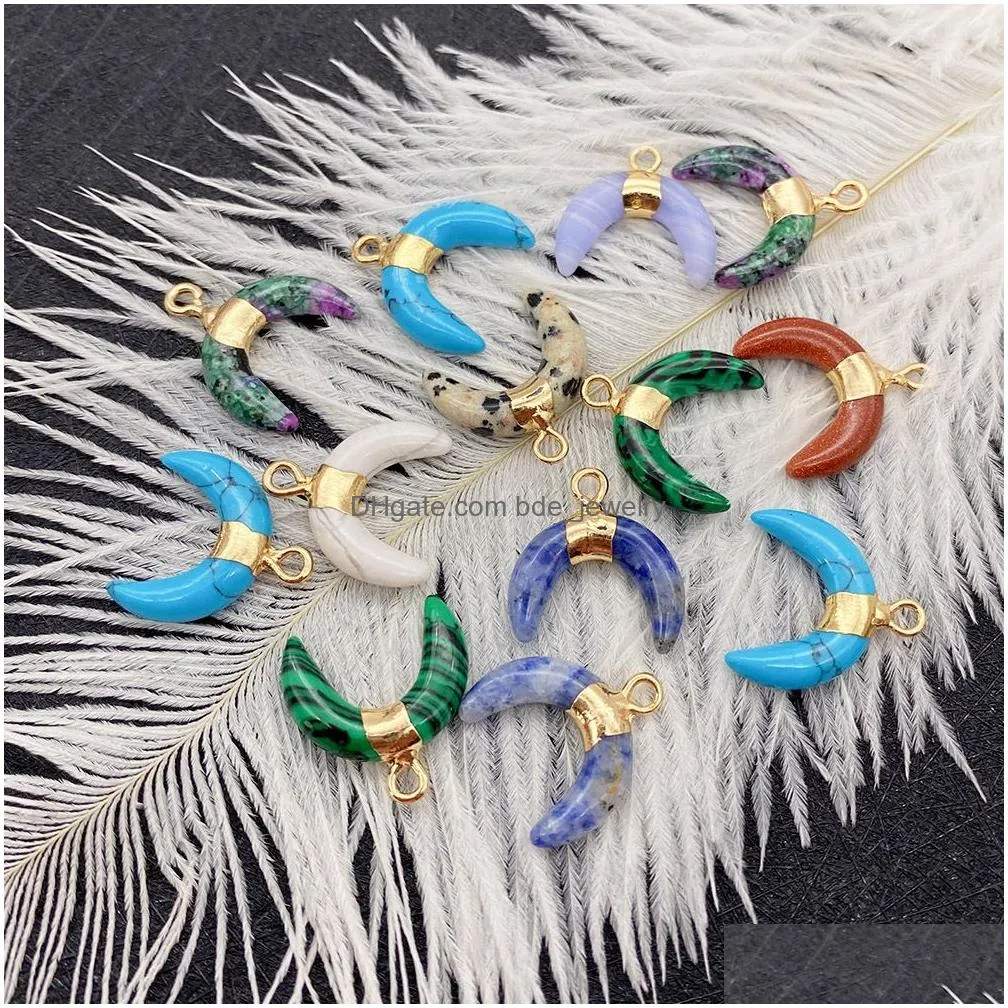 colorful crystal stone crescent moon charms pendant for jewelry making chakra reiki healing green aventurine pendants wholesale