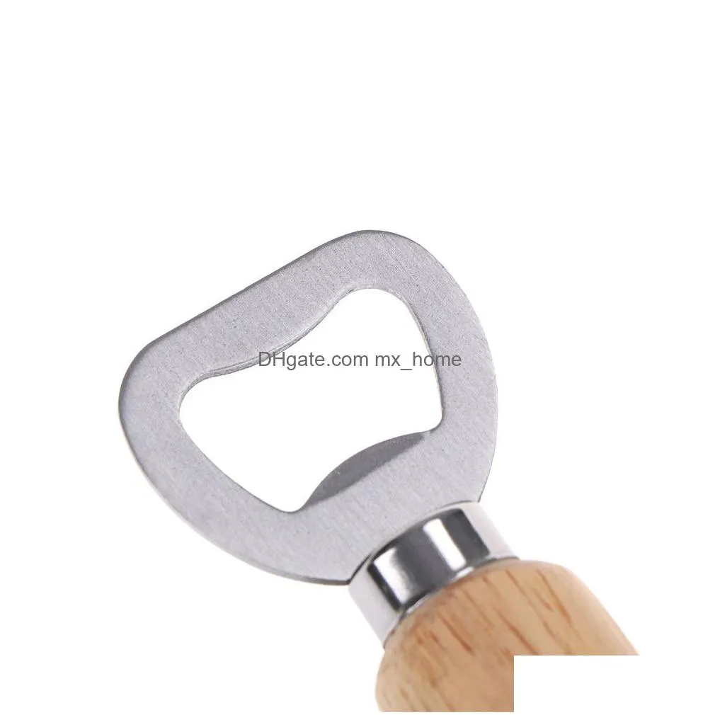 wood handle beer bottle opener stainless steel wooden handle wine beer soda glass cap bottle opener kitchen bar tools