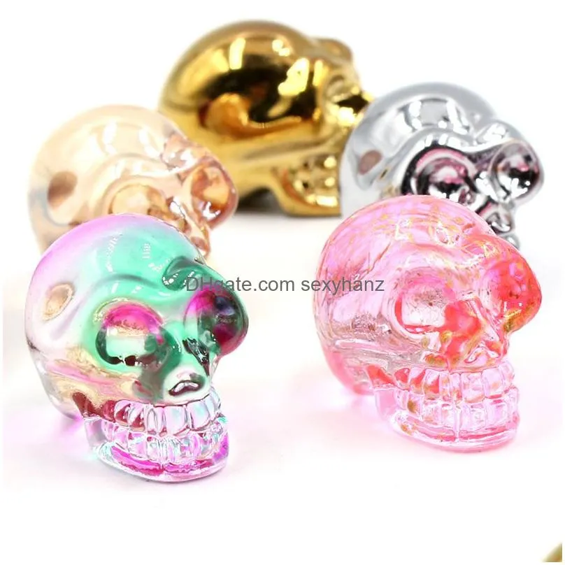 crystal glass skull carved electroplating crafts stone ornaments skeleton shape hand piece home decoration accessories gift 18x24mm