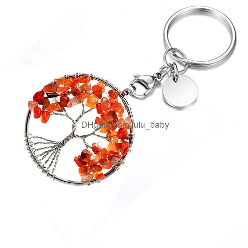 natural broken stone 5cm wrap tree of life key rings keychains healing rose crystal car decor keyholder for women men