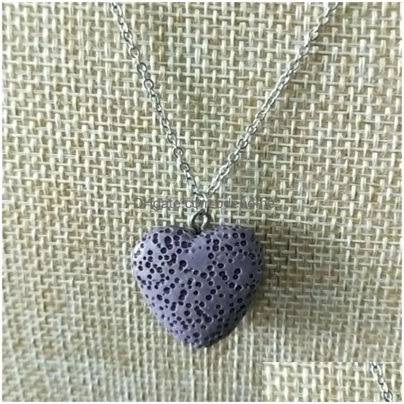 colorful heart lava stone pendant necklace diy arom essential oil diffuser necklaces stainless steel chain collar for women jewelry