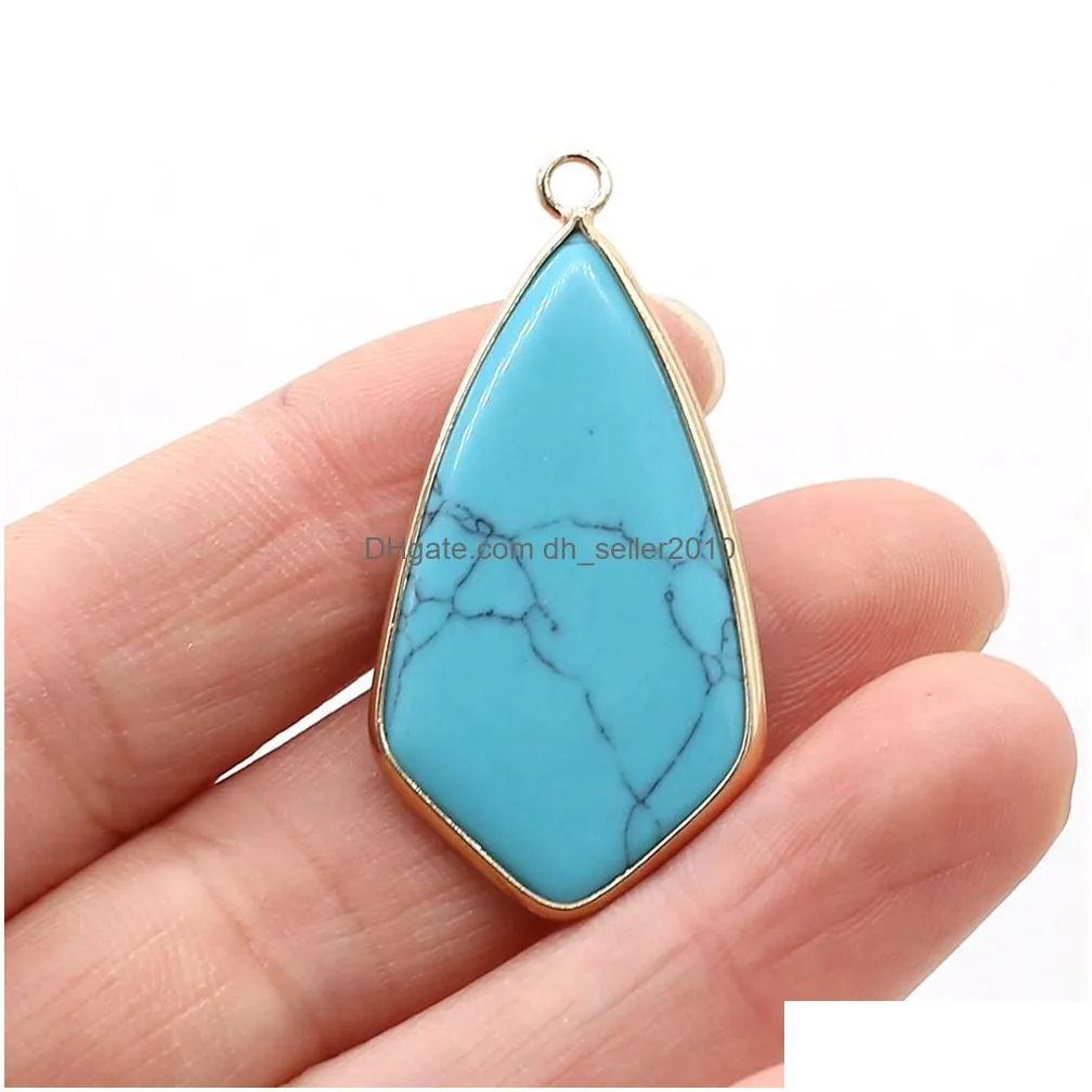 point style turquoise natural stone charms rose quartz crystal pendant for earrings necklace jewelry making wholesale