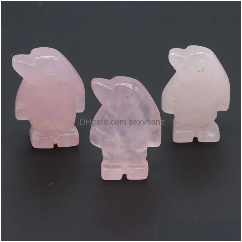 1 inch little penguin carved stone rose quartz carving crystal healing decoration animal ornaments microlandschaft crafts