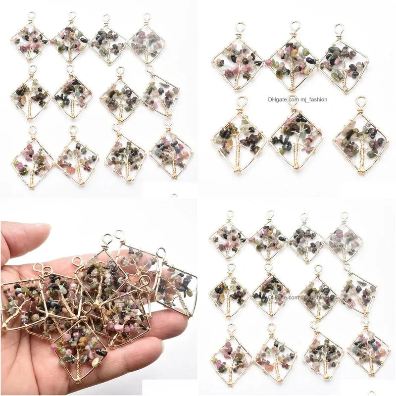 natural stone tourmaline tree of life charms handmade wire wrapped pendants for jewelry necklace marking