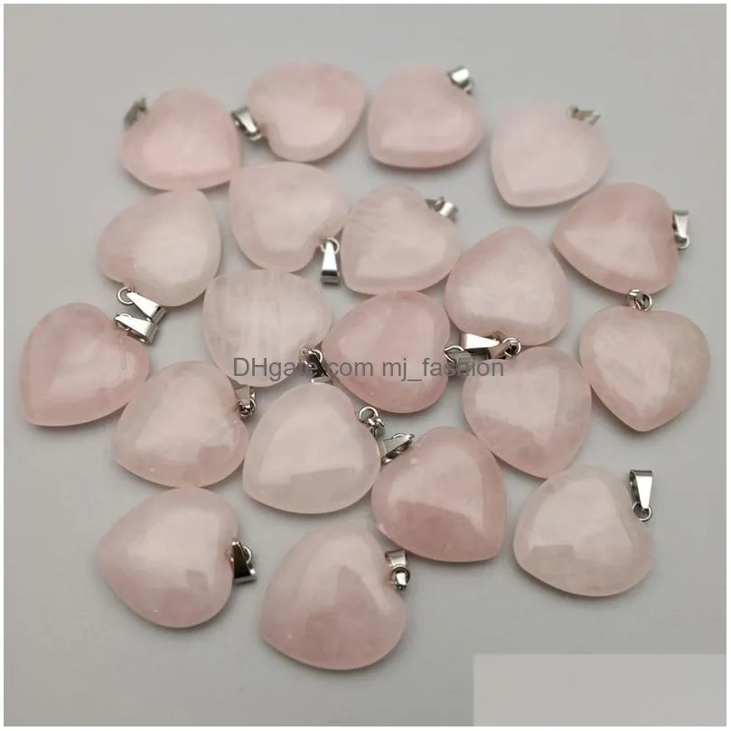 20mm rose quartz heart natural stone charms chakra healing pendant diy necklace earrings jewelry making