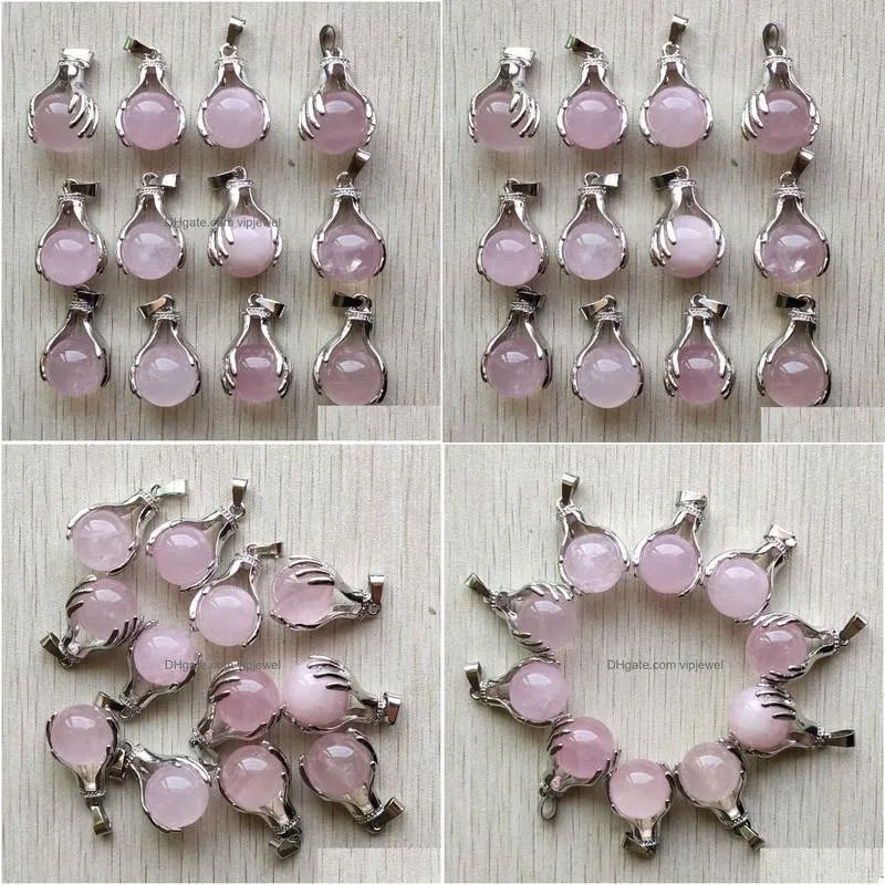 hand hold natural rose quartz stone charm beads pendants for jewelry making