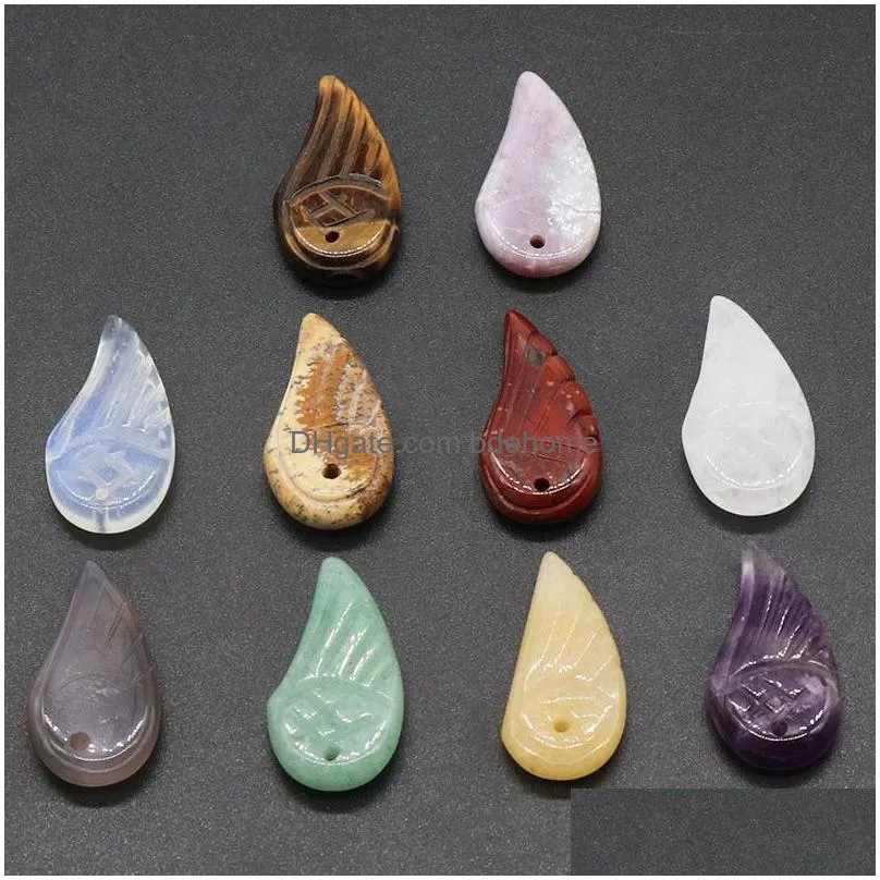 natural crystal wings stone charms pendants rose quartz tiger eye stone feather trendy jewelry making wholesale