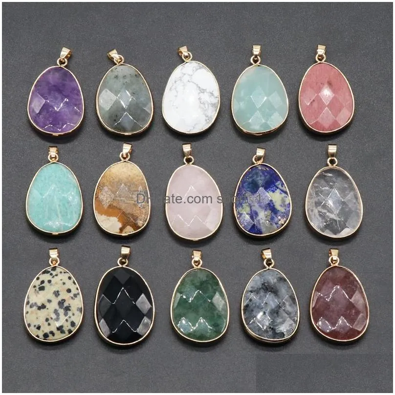 delicate gold natural stone charms rose quartz crystal pendant diy for necklace earrings jewelry making 22mm36mm