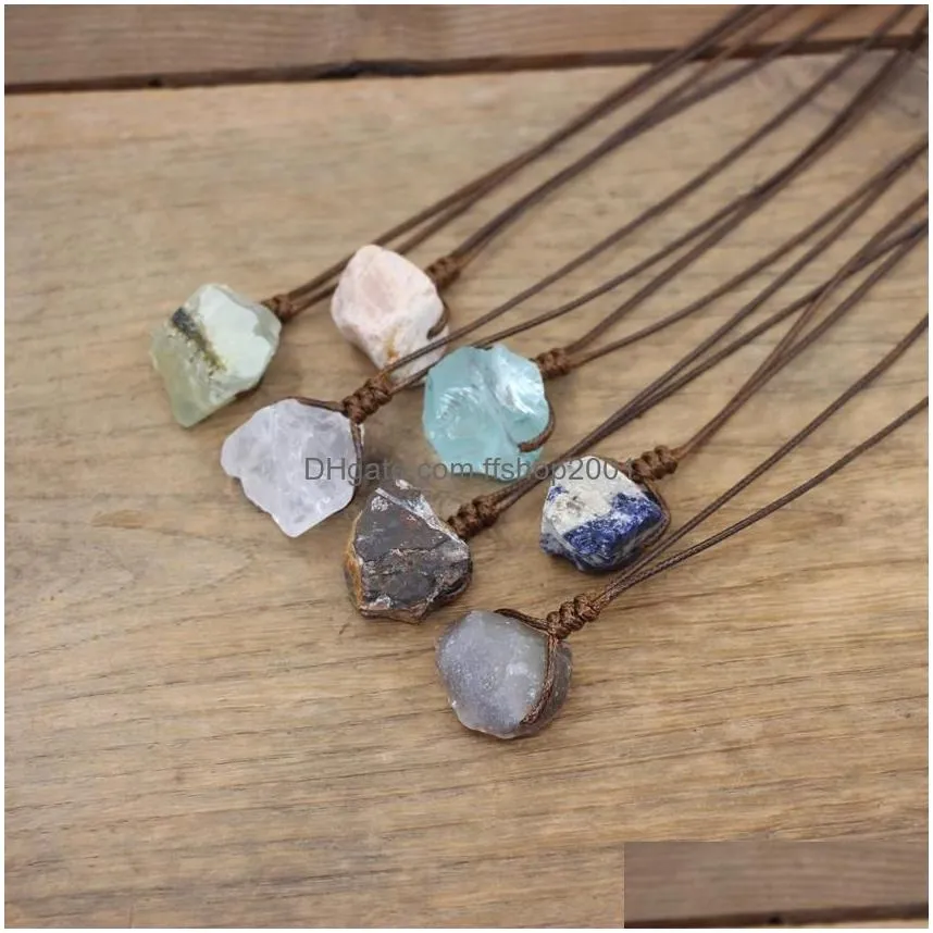 healing raw stone mineral pendants necklace natural crystal fluorite rose quartzs tourmaline agates apatite jewelry