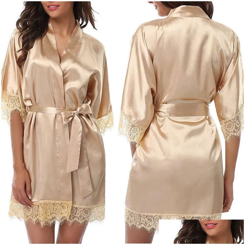 mesh spandex wedding bride bridesmaid robe solid bathrobe short kimono robe night bath fashion dressing gown for women