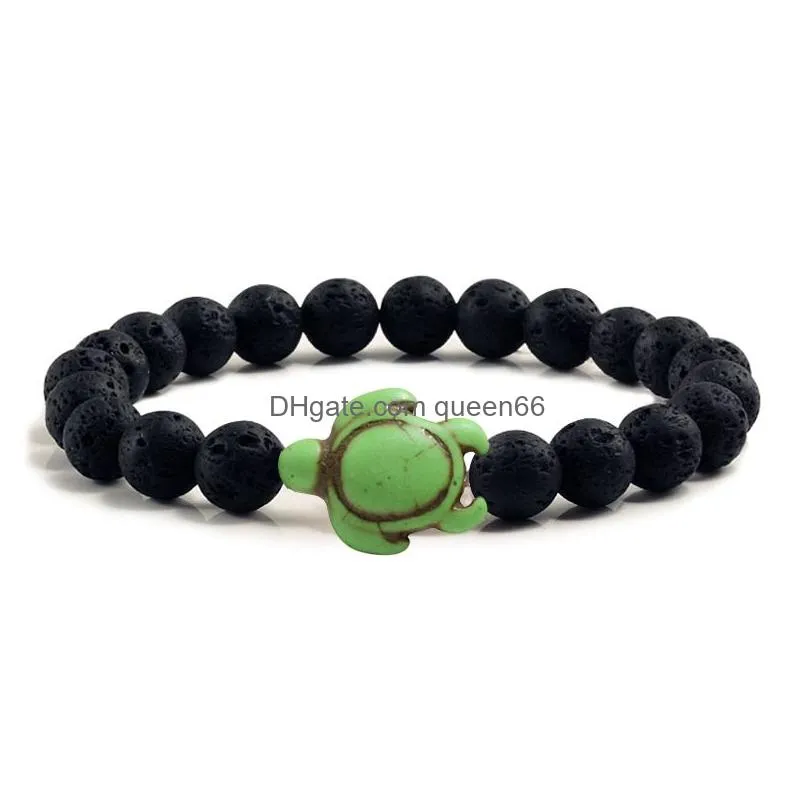 summer beach sea turtle beads bracelet for men charm black lava natural stone bracelet hamdmade strand elastic bangles jewelry