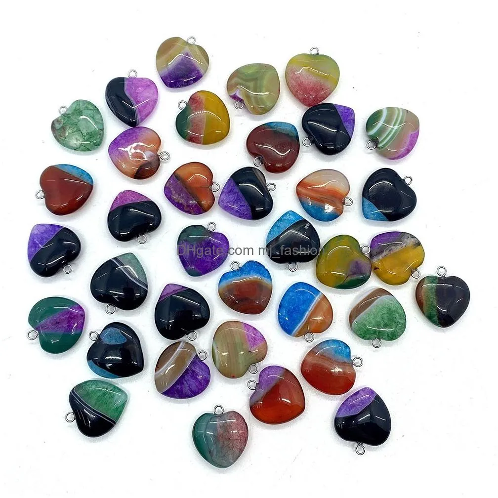 20mm rainbow stripped agate stone love heart charms pendants trendy for jewelry making wholesale