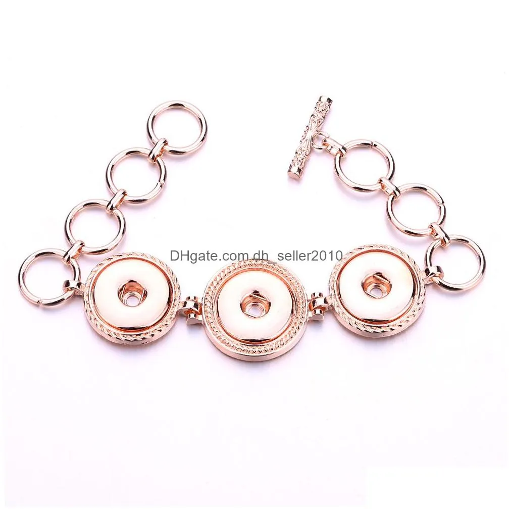 silver gold rose color three 18mm snap button charms bracelet bangle for women supplier wholesale