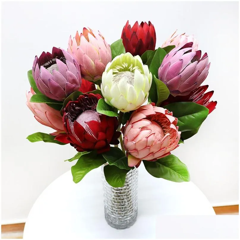 beautiful artificial africa protea cynaroides silk flowers branches home wedding decoration wreaths plants floral