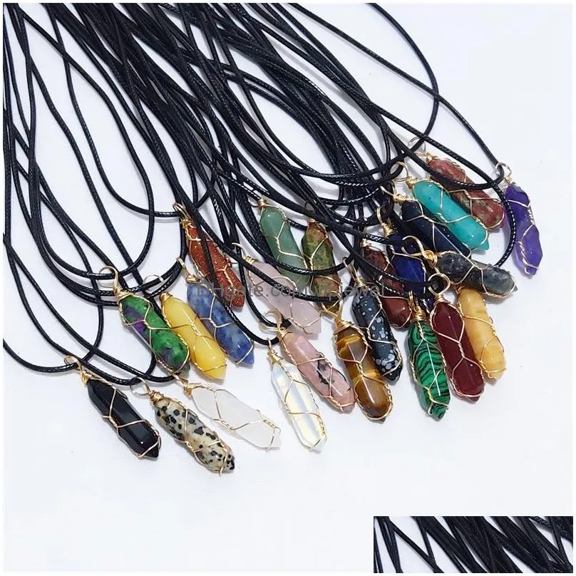  sale carving hexagon prism stone pendant reiki healing crystal tiger eye rose quartz opal aventurines necklace for women jewelry