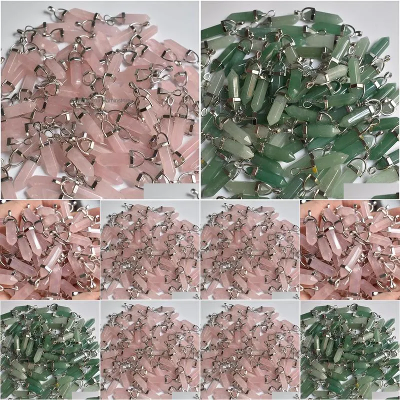 natural stone rose quartz bullet shape charms point chakra pendants for jewelry making wholesale