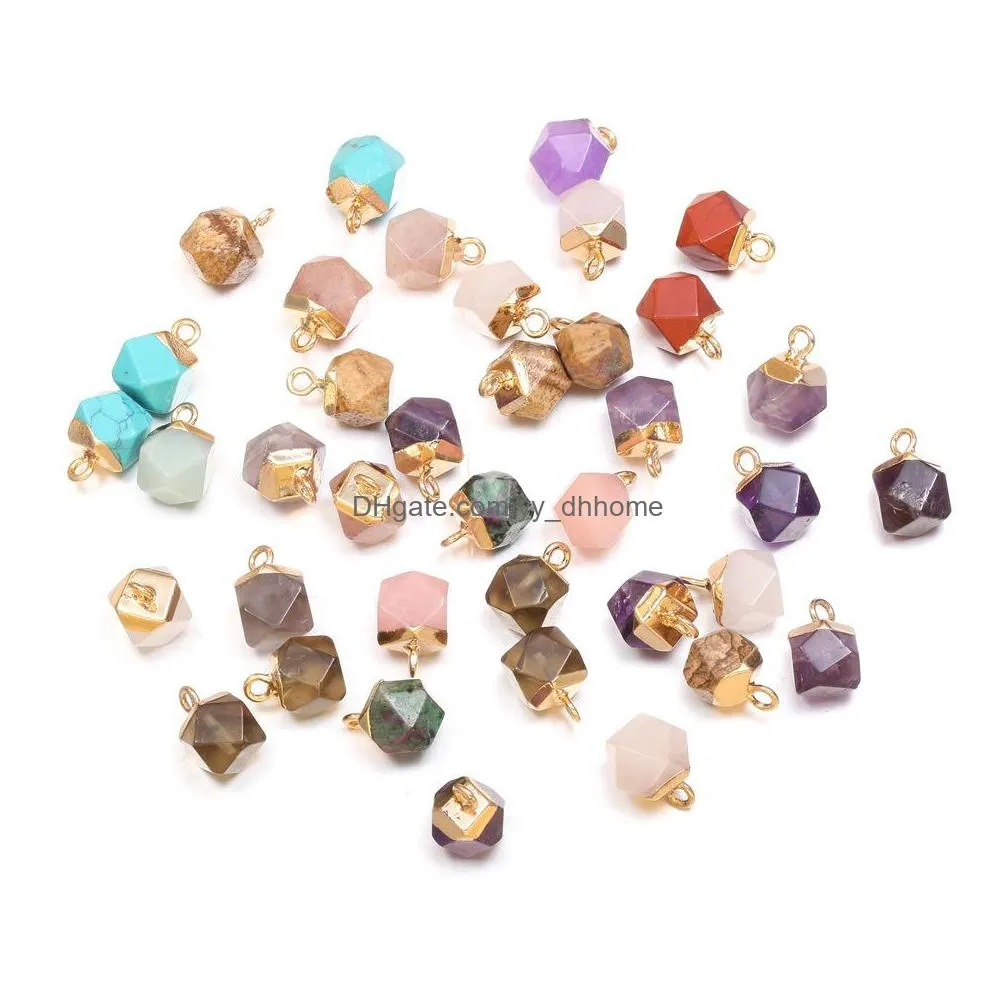 faceted square polygon shape natural stone charms healing rose quartz crystal turquoises jades opal stones pendant for jewelry making necklace bracelet