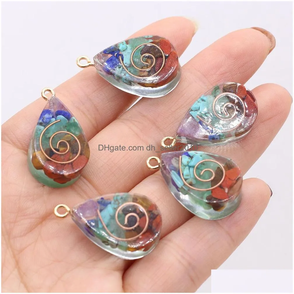 resin waterdrop chakra natural broken stone charms quartz crystal pendant for necklace jewelry making wholesale