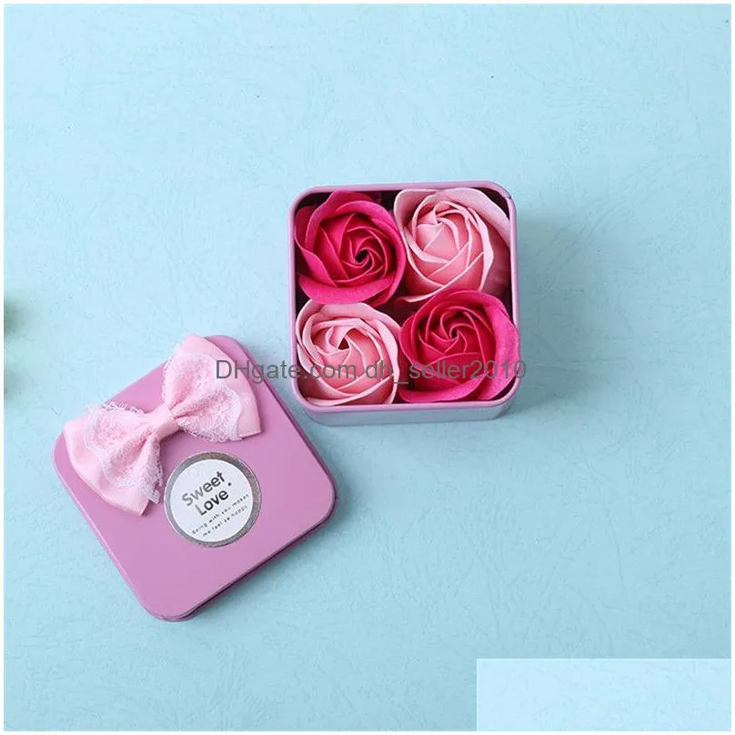 4pcs/box rose soap flowers bath body petal soap scented rose flowers with tinplate box mothers day gift