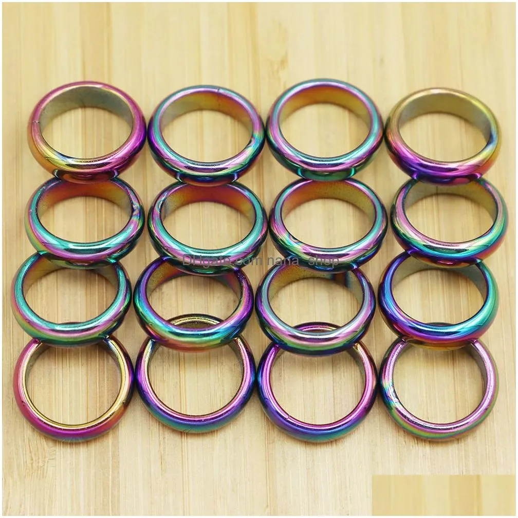 6mm band retro fashion hematite colorful ring jewelry width cambered surface rainbow color christmas present bijoux femme wholesale
