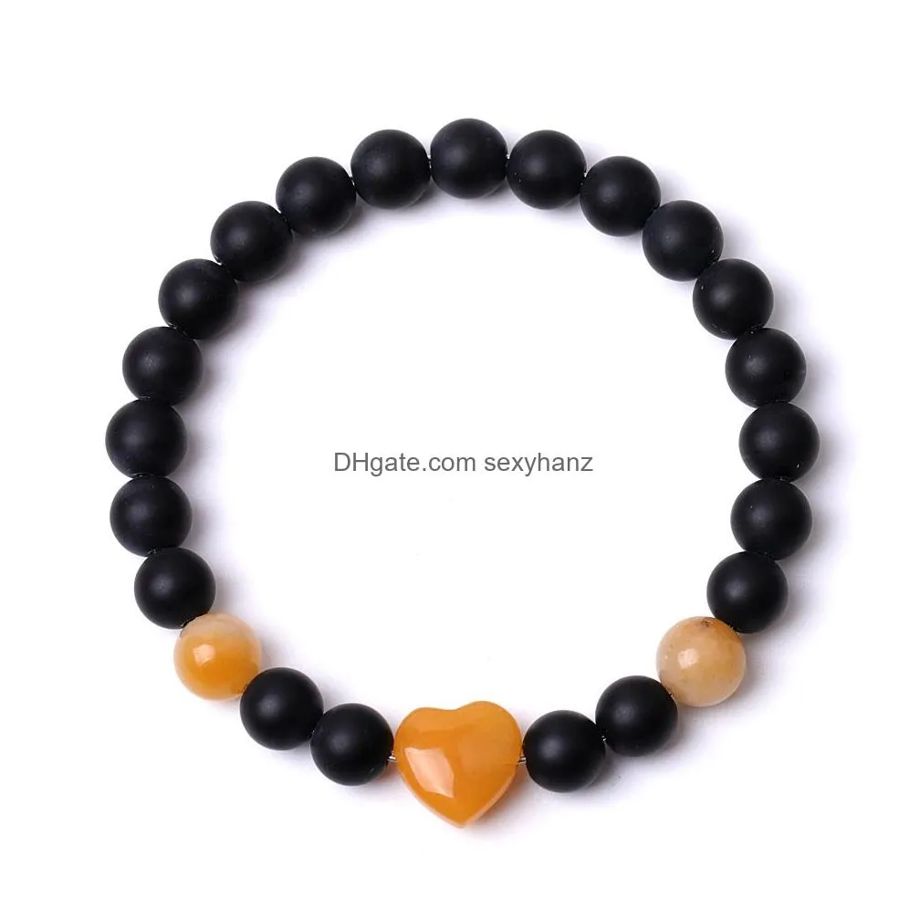 8mm black stone colorful heart shape bracelet tiger eye rose quartz pink crystal red agate bangle for women yoga jewelry