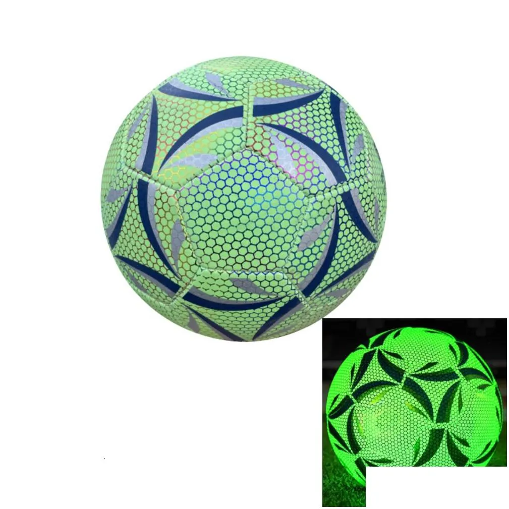 balls style luminous soccer ball reflective night glow football size 4 5 pu slip resistant adult child training futbol 230113