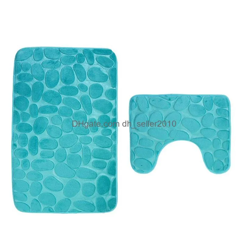 2pcs/set bathroom toilet mat cobblestone style anti-slip carpet mat toilet rug flannel soft absorbent bathroom door mat