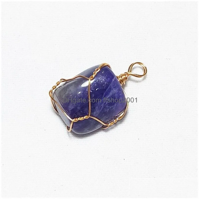 natural crystal stone charms copper wire wrap pendant irregular amethyst quartz agates diy necklaces meditation energy jewelry acc